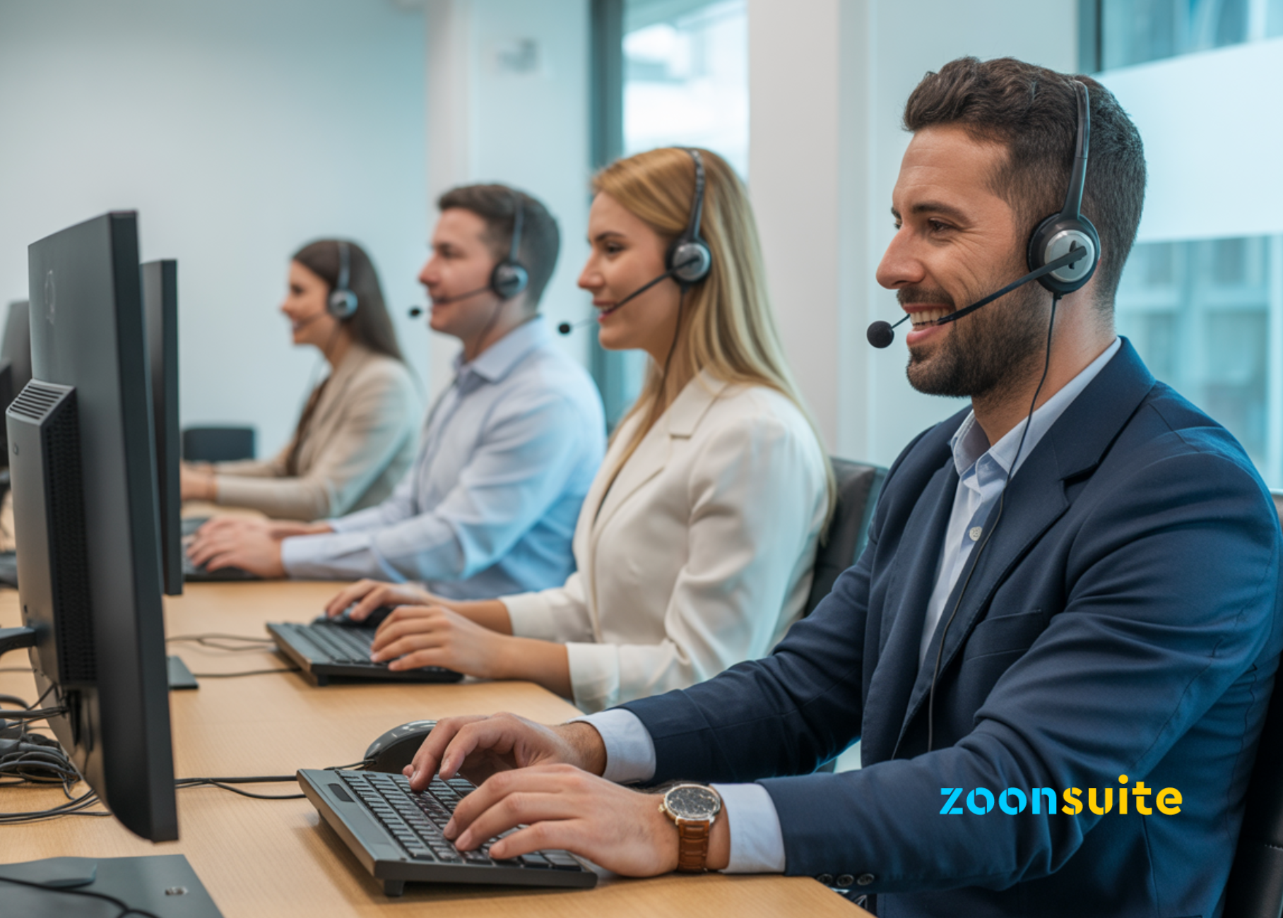 Equipo profesional atendiendo llamadas en la plataforma de Call Center de Zoon Suite