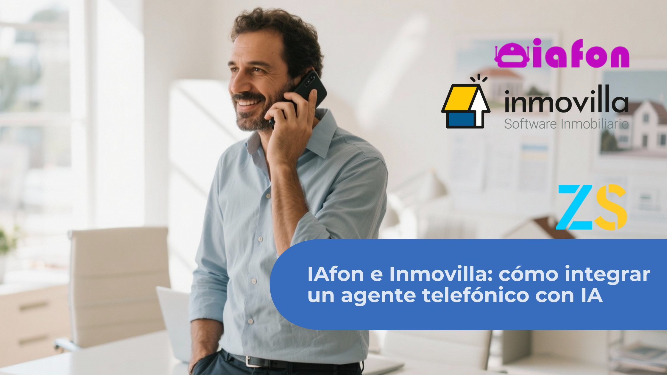 Agente inmobiliario atendiendo llamadas con IAfon integrado con Inmovilla