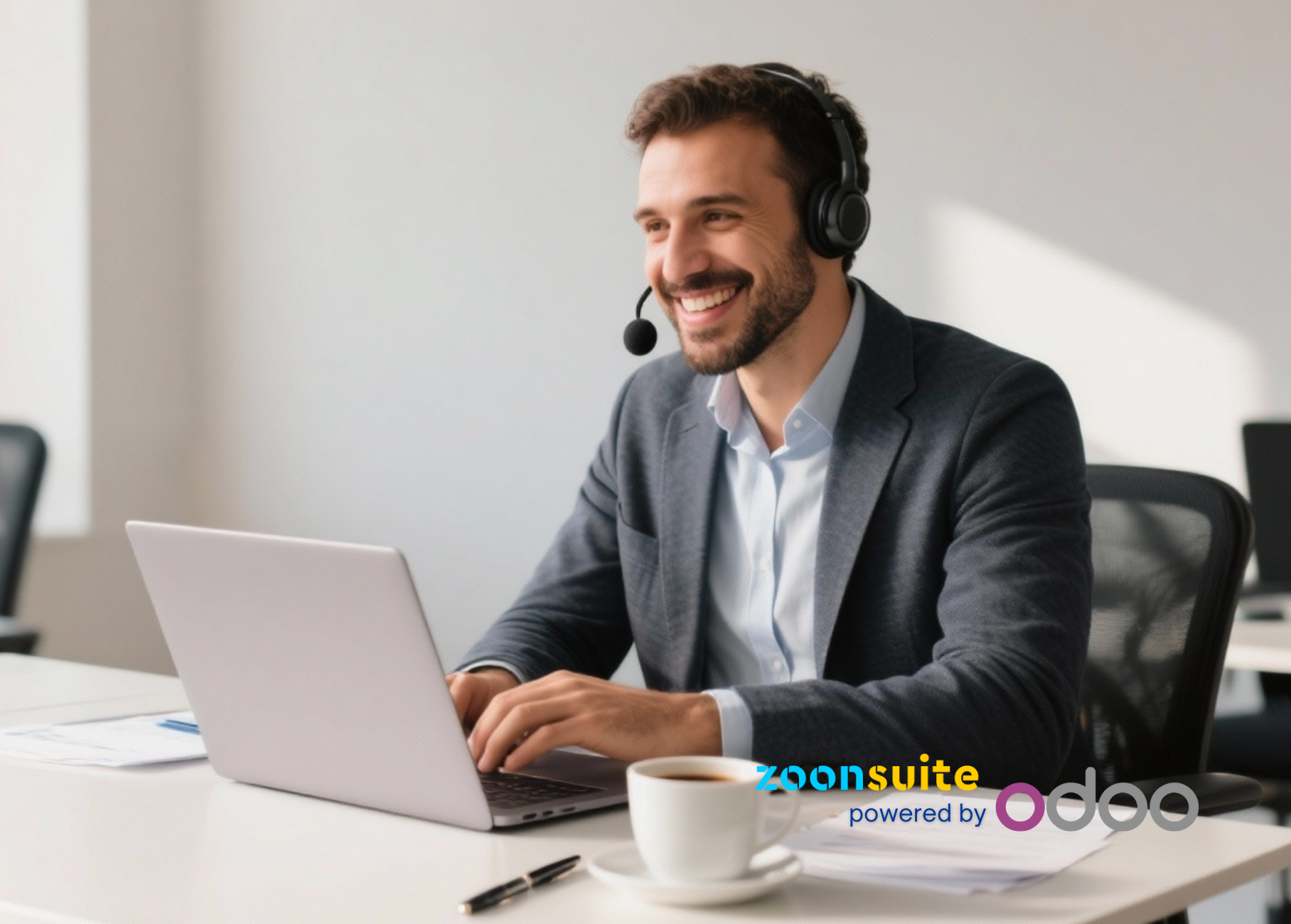 Profesional utilizando Odoo con la centralita virtual integrada de Zoon Suite